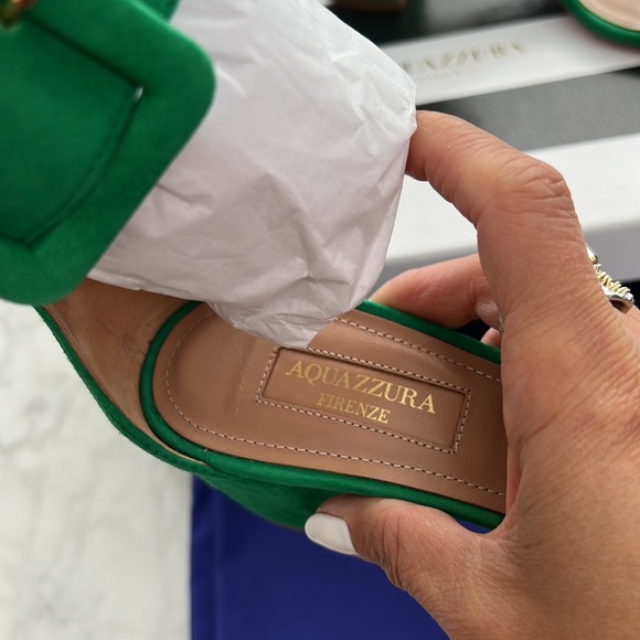 Authentic Aquazzura Suede 💯 goat skin Jasmine green sandals - Picture 5 of 13